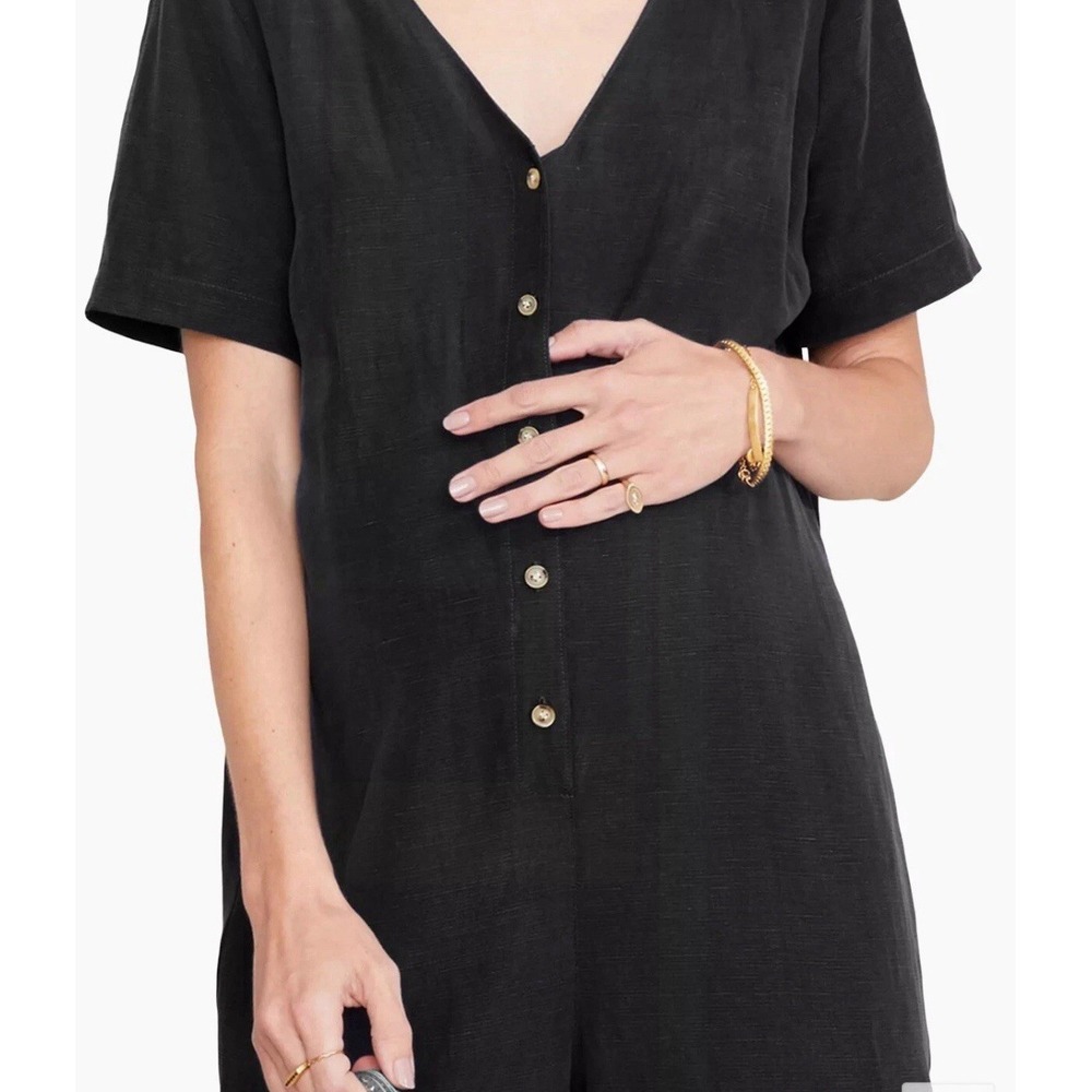 Hatch Black Button-Front Short-Sleeve Jumpsuit